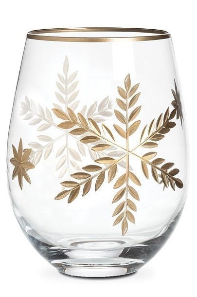 Stemless Gold Snowflake Wineglass